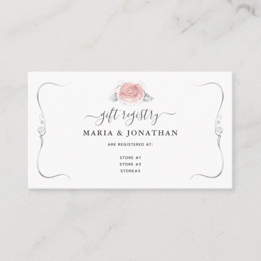 Elegantes, hellrosa Silberfarben - Geschenkkartei Begleitkarte (Vorderseite)