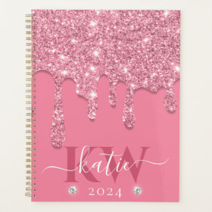 Elegantes hellrosa tropfendes Glitter-Monogramm Planer