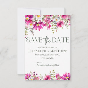 Elegantes, hellrosa Wildblumen Foto Hochzeit Save The Date
