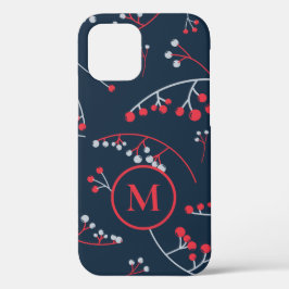 Elegantes, hellrotes Beerenmuster auf Monogramm Case-Mate iPhone Hülle
