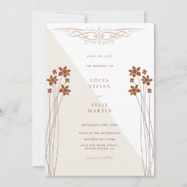 Elegantes Herbst-2farbiges Floral-QR-Foto Hochzeit Einladung