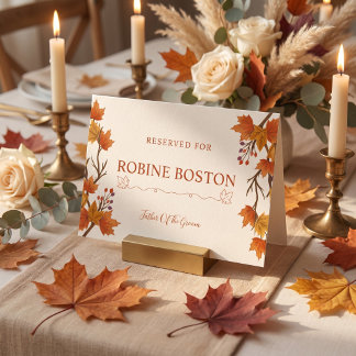 Elegantes Herbst-Ahornblatt-Hochzeitstisch-Schild Karte