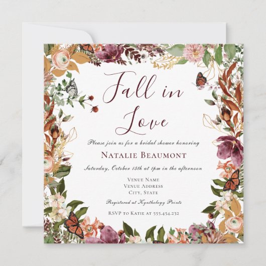 Elegantes Herbst-Brautparty Einladung (Vorderseite)