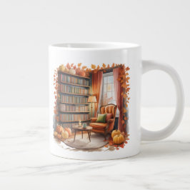 Elegantes Herbst-Bücherregal-Mug — Cozy Curtain Jumbo-Tasse