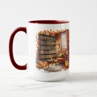 Elegantes Herbst-Bücherregal-Mug — Cozy Curtain Tasse