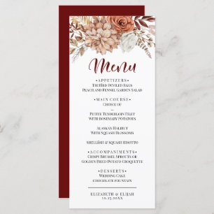 Elegantes "Herbst Burgund Floral Wedding Flat Menu Menükarte