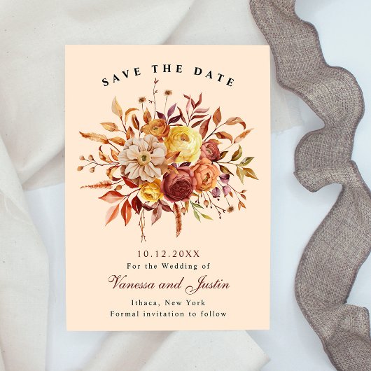 Elegantes Herbst Floral Bouquet Save the Date