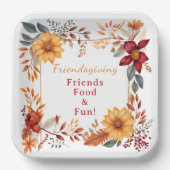 Elegantes Herbst Floral Frame Friendsgiving Abende Pappteller (Vorderseite)