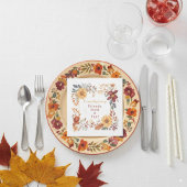 Elegantes Herbst Floral Frame Friendsgiving Abende Serviette