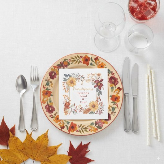 Elegantes Herbst Floral Frame Friendsgiving Abende Serviette