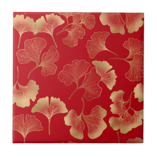 Elegantes Herbst-Ginkgo-Blatt-Goldmuster Fliese