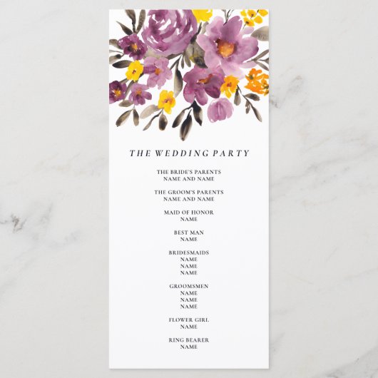 Elegantes Herbst-lila Hochzeitsprogramm Programm (Rückseite)