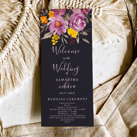 Elegantes Herbst-lila Hochzeitsprogramm Programm