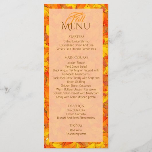 Elegantes Herbst Orange Blätter Flat Menu Menükarte (Vorderseite)