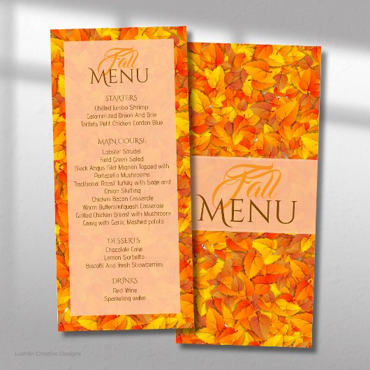 Elegantes Herbst Orange Blätter Flat Menu Menükarte
