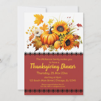 Elegantes Herbst Party Erntedank Abendessen Einladung