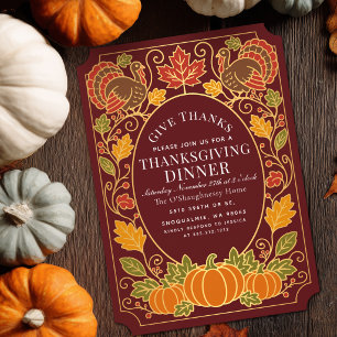 Elegantes Herbst-Pumpkin-Truthahn-Erntedankfest-Es Einladung