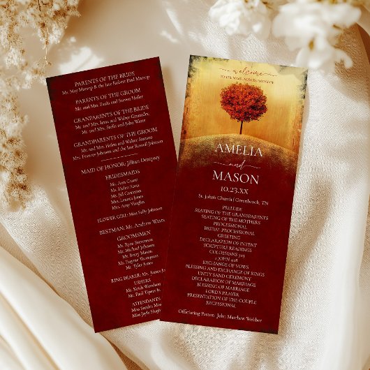 Elegantes Herbstbaum-Hochzeitsprogramm Programm