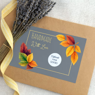 Elegantes Herbstblatt Handmade in Liebe Business Rechteckiger Aufkleber