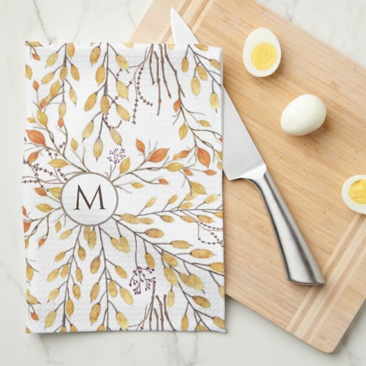 Elegantes Herbstblättermuster Personalisiert Geschirrtuch (Viertel Falte)