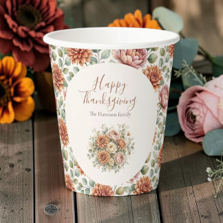 Elegantes Herbstblumen- Happy Thanksgiving Pappbecher