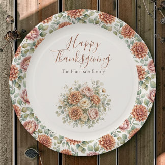 Elegantes Herbstblumen-Motiv Frohes Erntedankfest Pappteller
