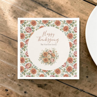 Elegantes Herbstblumen-Motiv Frohes Erntedankfest Serviette
