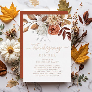 Elegantes Herbstblumen-Thanksgiving-Dinner Rose Go Folieneinladung