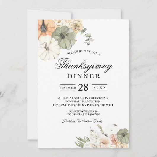 Elegantes Herbstessen Erntedank Einladung (Vorderseite)