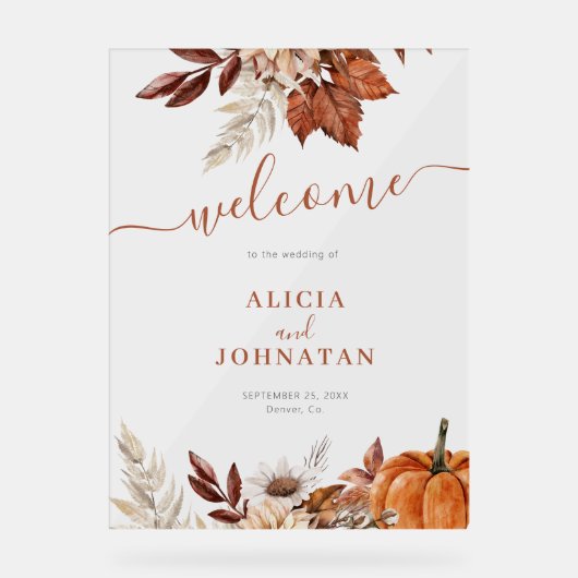 Elegantes Herbstfest Herbstlaub Begrüßungszeichen Acrylschild (Vorderseite)