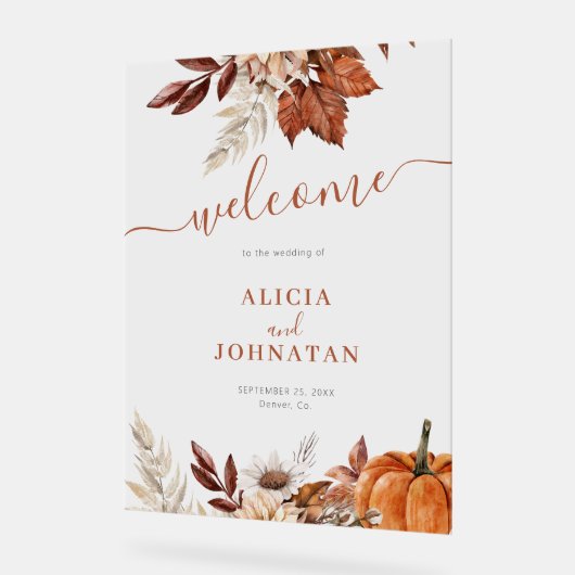 Elegantes Herbstfest Herbstlaub Begrüßungszeichen Acrylschild (Winkel)