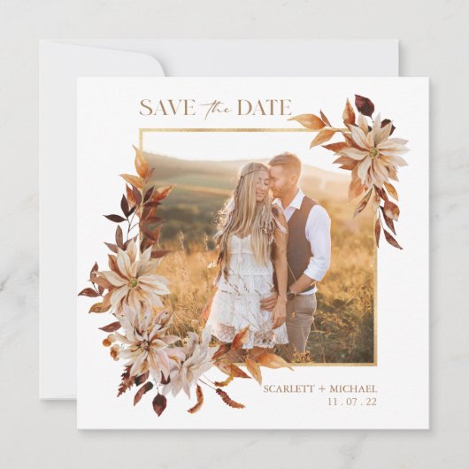 Elegantes Herbstfoto Save The Date (Vorderseite)