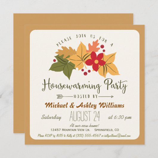 Elegantes Herbstlaub & Berries Housewarming Party Einladung (Vorne/Hinten)