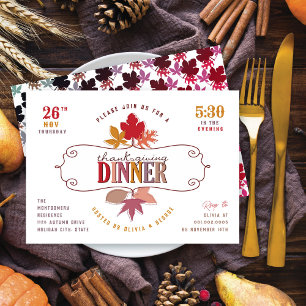 Elegantes Herbstlaub-Schild zum Thanksgiving-Dinne Einladung