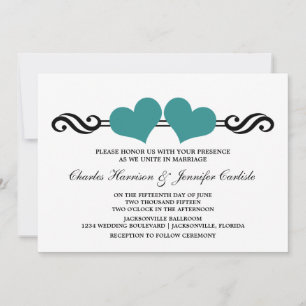 Elegantes Herz Einladung Hochzeit, Aquamarin