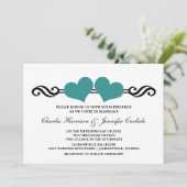 Elegantes Herz Einladung Hochzeit, Aquamarin (Stehend Vorderseite)