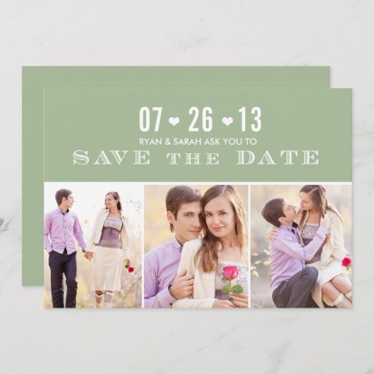 Elegantes Herz Grün Save the Data mit Fotos Save The Date (Vorne/Hinten)