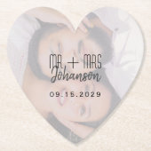 Elegantes Herz Hochzeit Foto Untersetzer (Vorderseite)