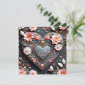 Elegantes Herz mit Blume Golden Accents & Pearls Karte (Stehend Vorderseite)