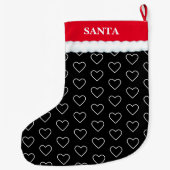 Elegantes Herz Muster auf schwarz Großer Weihnachtsstrumpf (Rückseite)