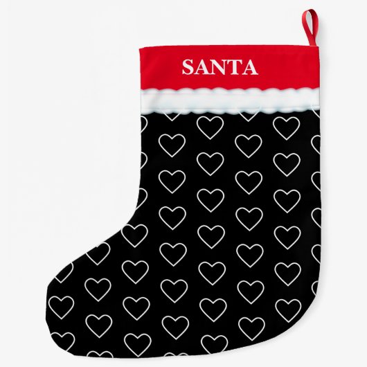 Elegantes Herz Muster auf schwarz Großer Weihnachtsstrumpf (Rückseite)
