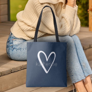 Elegantes Herz Navy Blau Personalisiert Tasche