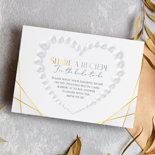 Elegantes Herz Perlen & Prosecco Gold Brautparty Begleitkarte