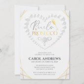 Elegantes Herz Perlen & Prosecco Gold Brautparty Einladung (Vorderseite)