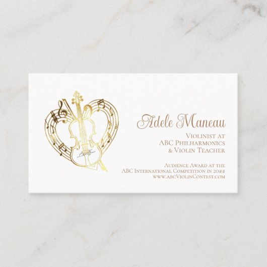 Elegantes Herz QR Code Geigerlehrer Violinist Visitenkarte (Vorderseite)