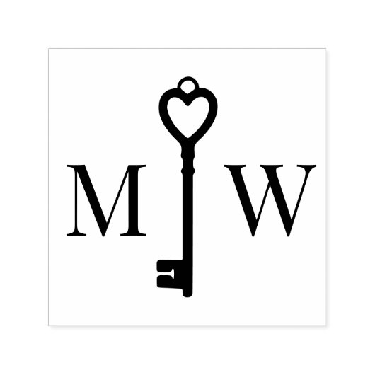 Elegantes Herz-Schlüsselpaar Hochzeit 2 Initial Mo Permastempel (Design)