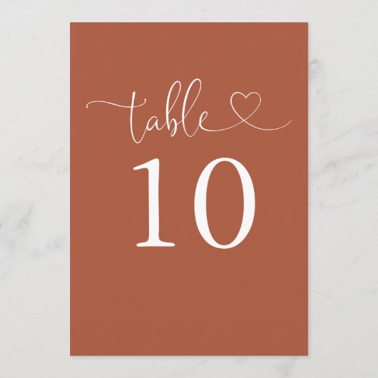 Elegantes Herz Script Terracotta Tischnummer (Rückseite)