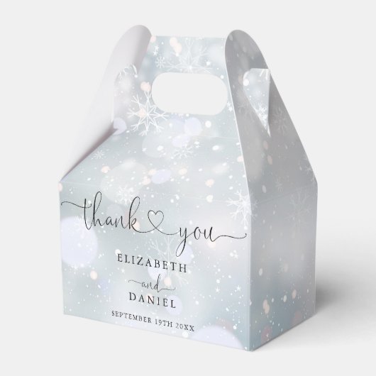 Elegantes Herz Skript Winterschneeflocken Hochzeit Geschenkschachtel (Rückseite)