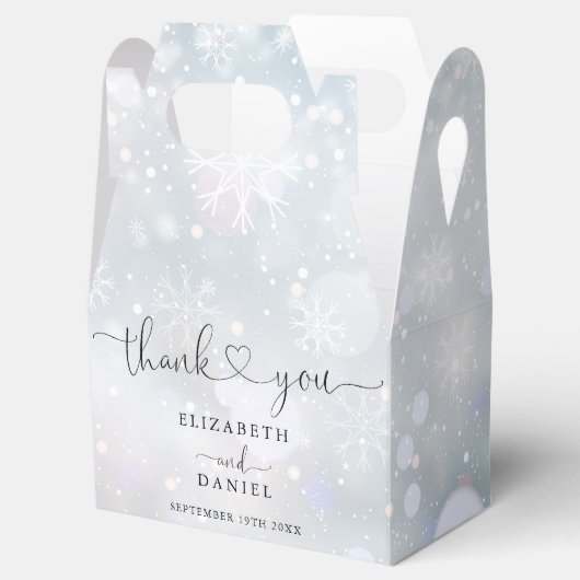 Elegantes Herz Skript Winterschneeflocken Hochzeit Geschenkschachtel (Geöffnet)