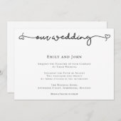 Elegantes Herz Swash Skript Schwarzer Text Hochzei Einladung (Vorne/Hinten)